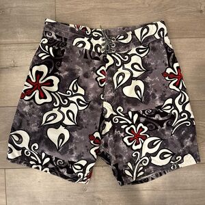 Birdwell Beach Britches Shorts Mens 30 Grey Red Floral Swim USA Surf
